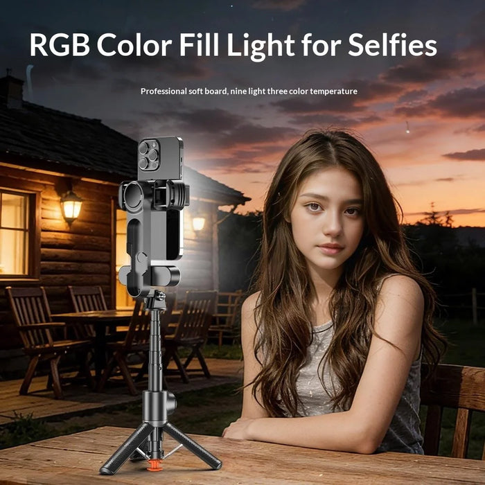 Q34 AI Anti-Shake Selfie Stick Gimbal Stabilizer RGB Beauty Light 71cm Extendable Phone Stand for Live Streaming - Black - 6