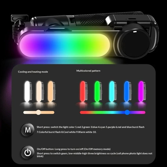 Q34 AI Anti-Shake Selfie Stick Gimbal Stabilizer RGB Beauty Light 71cm Extendable Phone Stand for Live Streaming - Black - 7