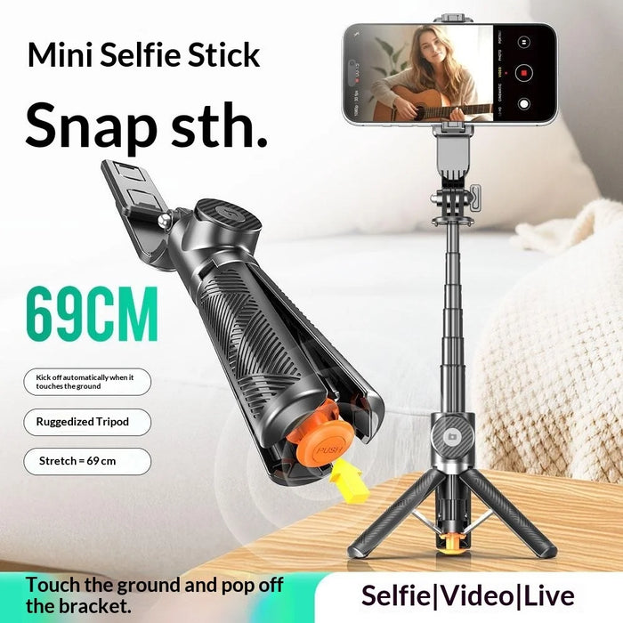 T01 Mini Selfie Stick 69cm Extendable Tripod Bluetooth-compatible Remote Phone Holder Stand for Photography - Black - 3