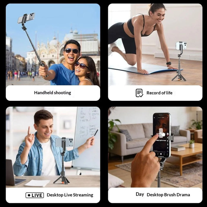 T01 Mini Selfie Stick 69cm Extendable Tripod Bluetooth-compatible Remote Phone Holder Stand for Photography - Black - 5