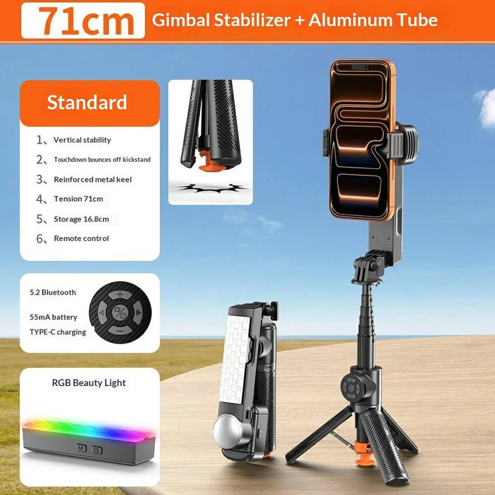 Q39 AI Gimbal Stabilizer Selfie Stick with RGB Fill Light Phone Stabilizer for Video Recording, YouTube - Black - 2