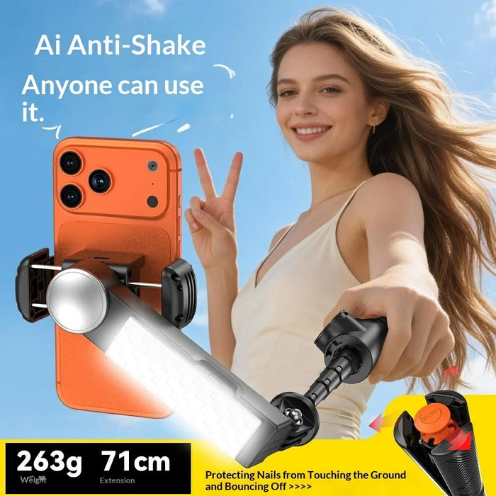 Q39 AI Gimbal Stabilizer Selfie Stick with RGB Fill Light Phone Stabilizer for Video Recording, YouTube - Black - 3