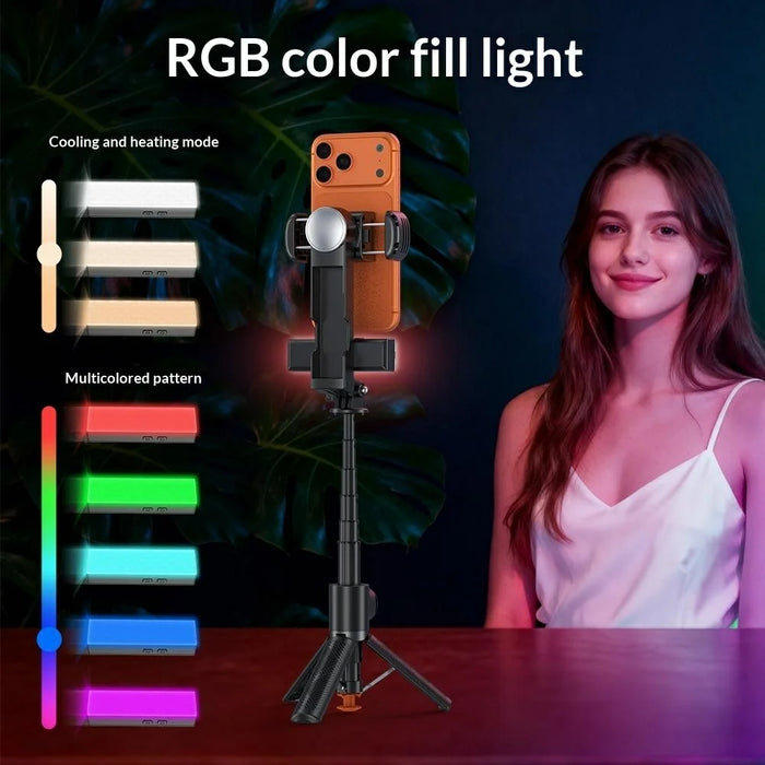Q39 AI Gimbal Stabilizer Selfie Stick with RGB Fill Light Phone Stabilizer for Video Recording, YouTube - Black - 6