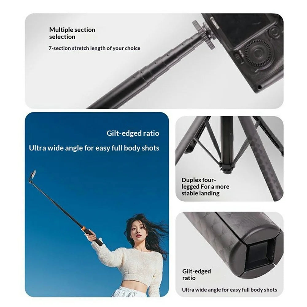 7 Sections Telescopic Tripod 1.5m Extendable Camera Stand Desktop Monopod for Live Streaming Photography - Black - 2