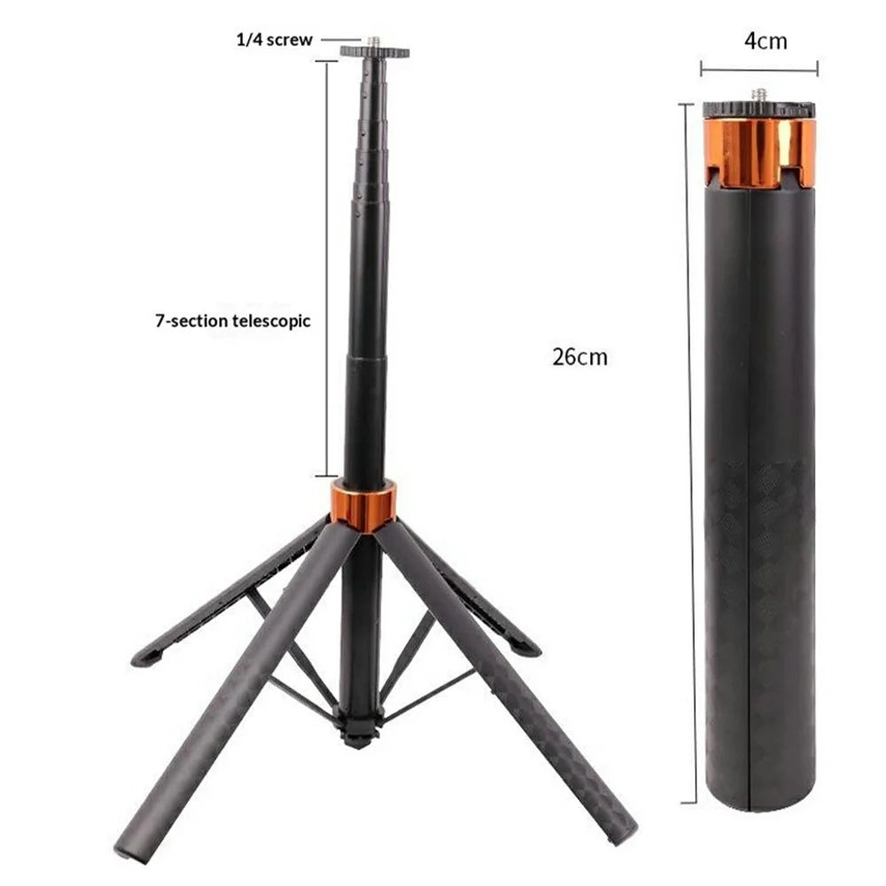 7 Sections Telescopic Tripod 1.5m Extendable Camera Stand Desktop Monopod for Live Streaming Photography - Black - 7