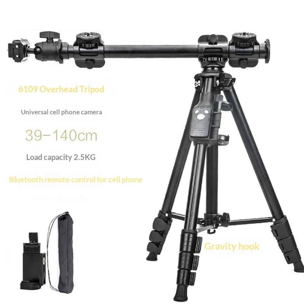 YUNTENG VCT-6109 Tripod Overhead Live Streaming 3-in-1 Kit Horizontal Arm Bluetooth-compatible Remote Control Phone Holder Set for Camera DSLR Mirrorless Smartphone - 4