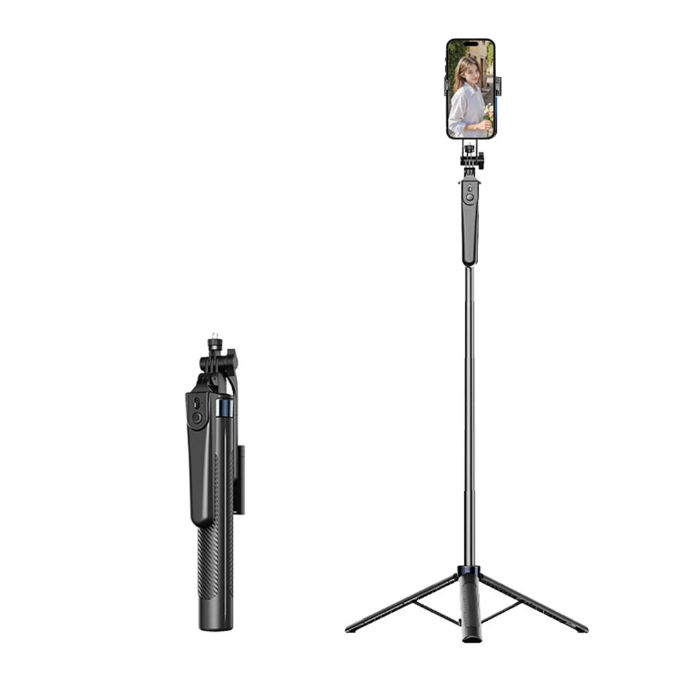 FUNSNAP D180 4-Axis Stabilization Phone Stand 180cm Extendable Bluetooth-compatible Selfie Stick Tripod for Live Streaming - Black - 1