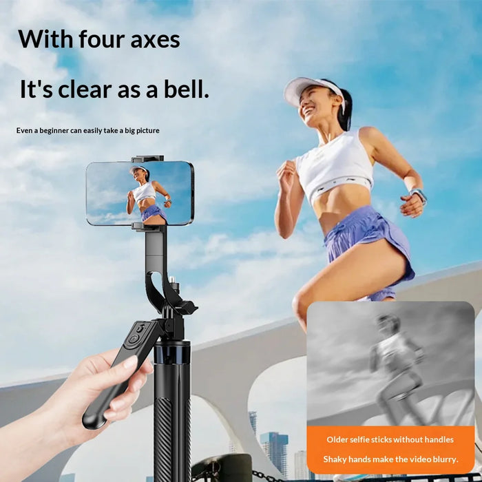 FUNSNAP D180 4-Axis Stabilization Phone Stand 180cm Extendable Bluetooth-compatible Selfie Stick Tripod for Live Streaming - Black - 5