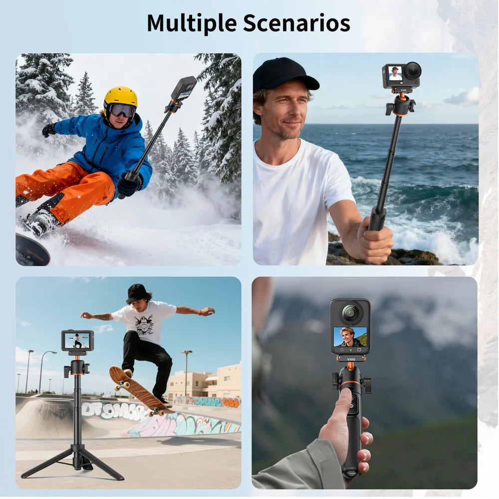 VRIG AC-90S Bluetooth-compatible Selfie Stick for DJI Osmo 360 / Action 6 / 5 Pro / 4 Magnetic Quick Release Ball Head Tripod Stand - A0298-AC/90S - 3