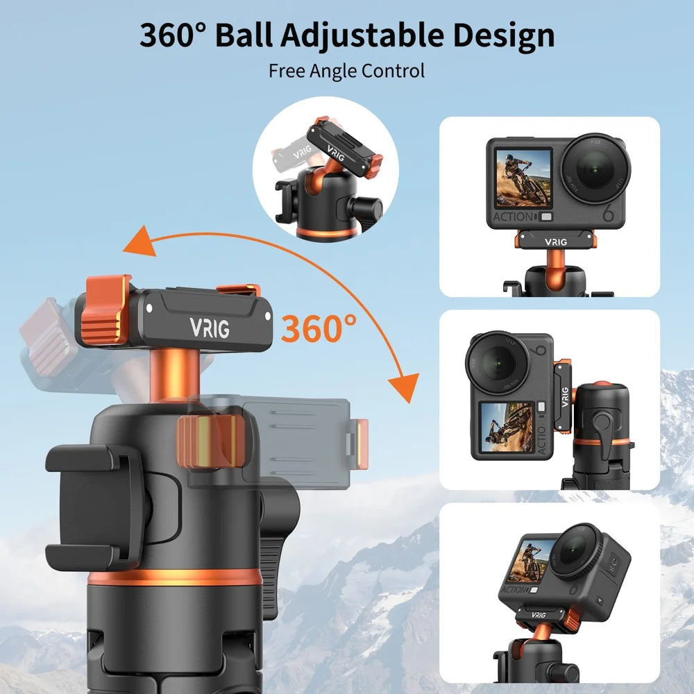 VRIG AC-90S Bluetooth-compatible Selfie Stick for DJI Osmo 360 / Action 6 / 5 Pro / 4 Magnetic Quick Release Ball Head Tripod Stand - A0298-AC/90S - 4