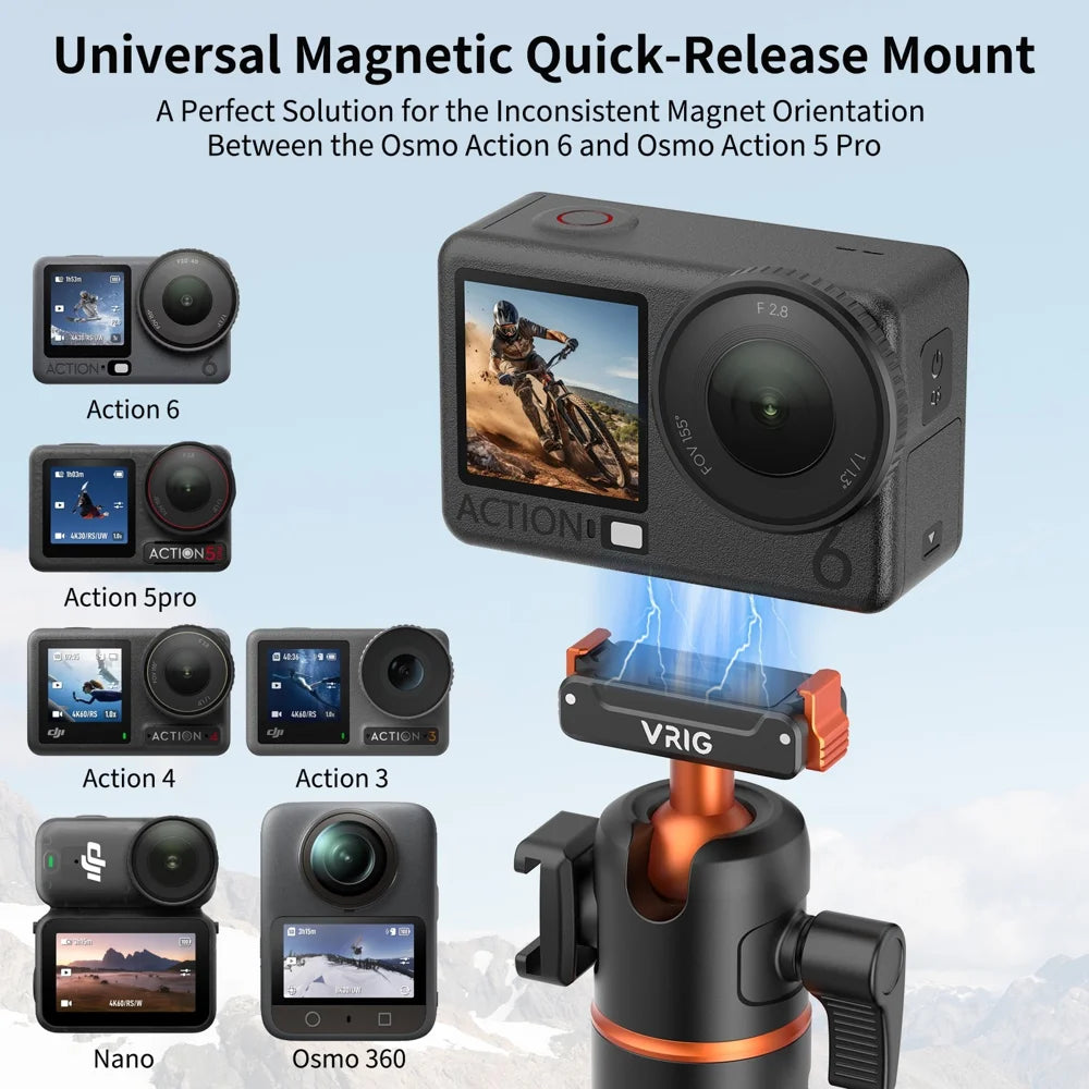 VRIG AC-90S Bluetooth-compatible Selfie Stick for DJI Osmo 360 / Action 6 / 5 Pro / 4 Magnetic Quick Release Ball Head Tripod Stand - A0298-AC/90S - 5