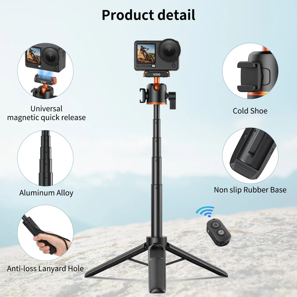 VRIG AC-90S Bluetooth-compatible Selfie Stick for DJI Osmo 360 / Action 6 / 5 Pro / 4 Magnetic Quick Release Ball Head Tripod Stand - A0298-AC/90S - 6