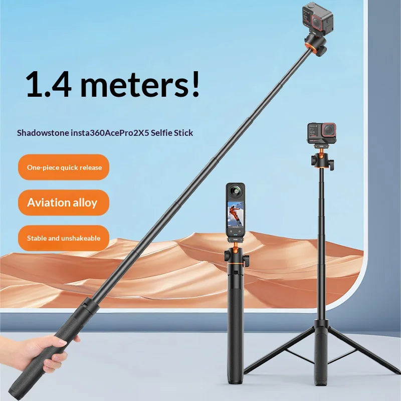VRIG AC-104 1.4m Telescopic Selfie Stick for Insta360 X5/Ace Pro 2/Ace Pro Magnetic Quick Release Ball Head Tripod - A0324-AC/104 - 3