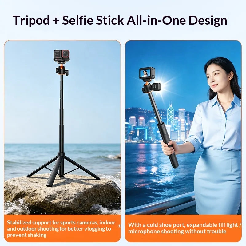 VRIG AC-104 1.4m Telescopic Selfie Stick for Insta360 X5/Ace Pro 2/Ace Pro Magnetic Quick Release Ball Head Tripod - A0324-AC/104 - 6