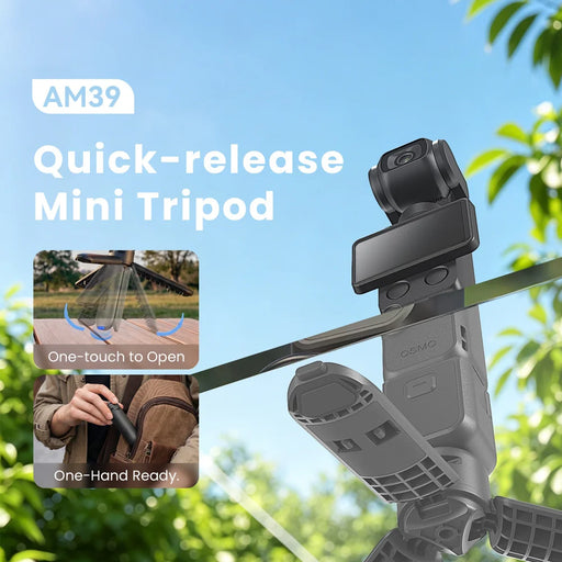 AMAGISN One-Touch Open Mini Tripod Stand with 1/4 Inch Thread Mount for Insta360/DJI/GoPro Camera - Black - 2