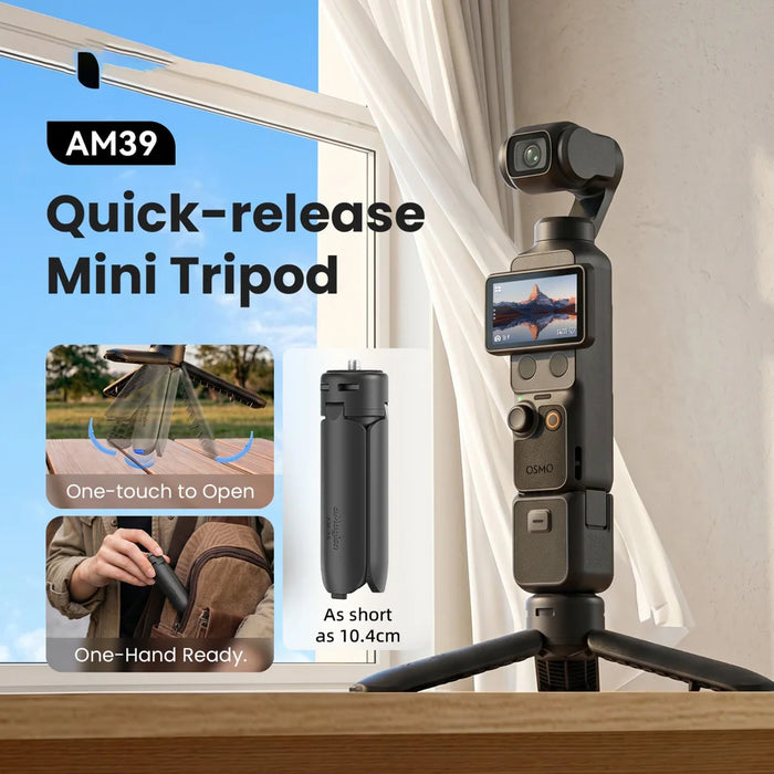 AMAGISN One-Touch Open Mini Tripod Stand with 1/4 Inch Thread Mount for Insta360/DJI/GoPro Camera - Black - 5