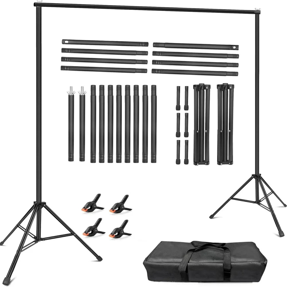 Photography Background Stand 2.45x3.03m Backdrop Support System Adjustable Height for Studio - Black - 1