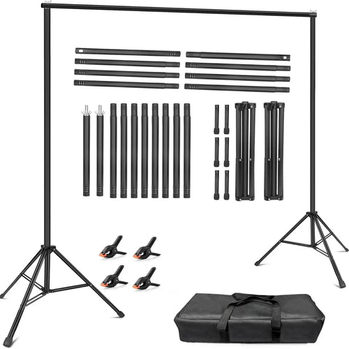 Photography Background Stand 2.45x3.03m Backdrop Support System Adjustable Height for Studio - Black - 1
