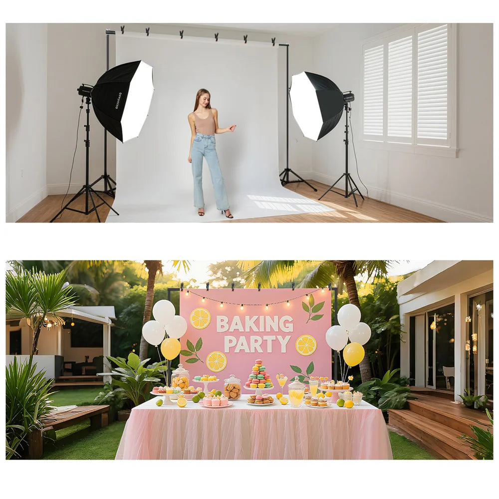 Photography Background Stand 2.45x3.03m Backdrop Support System Adjustable Height for Studio - Black - 4
