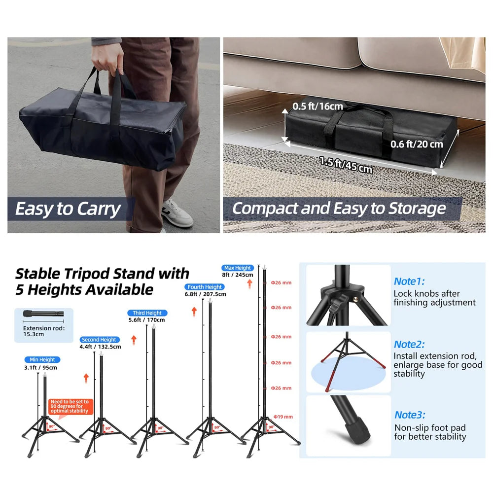 Photography Background Stand 2.45x3.03m Backdrop Support System Adjustable Height for Studio - Black - 5