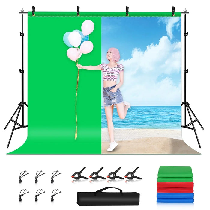 PULUZ PKT5205 Photo Studio 2x2.9m Photography Background Support Stand Backdrop Crossbar Bracket Kit with Red/Blue/Green Backdrops - 1