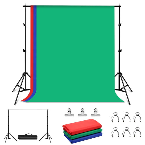 PULUZ PKT5204 2x2m Photo Studio Background Support Stand Backdrop Crossbar Bracket Kit with Red / Blue / Green Backdrops - 1