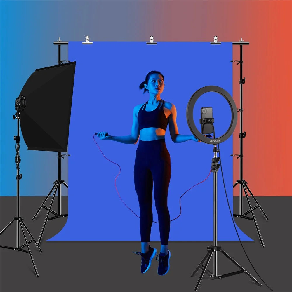 PULUZ PKT5204 2x2m Photo Studio Background Support Stand Backdrop Crossbar Bracket Kit with Red / Blue / Green Backdrops - 4