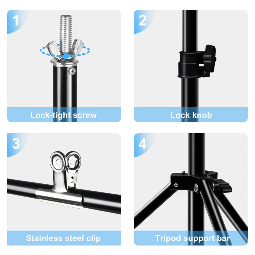 PULUZ PKT5204 2x2m Photo Studio Background Support Stand Backdrop Crossbar Bracket Kit with Red / Blue / Green Backdrops - 6