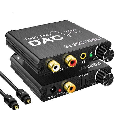 24Bit Digital to Analog Converter 192kHz DAC Bass Volume Control Coaxial SPDIF Toslink to Analog Stereo L/R RCA 3.5mm Jack Audio Adapter - 1