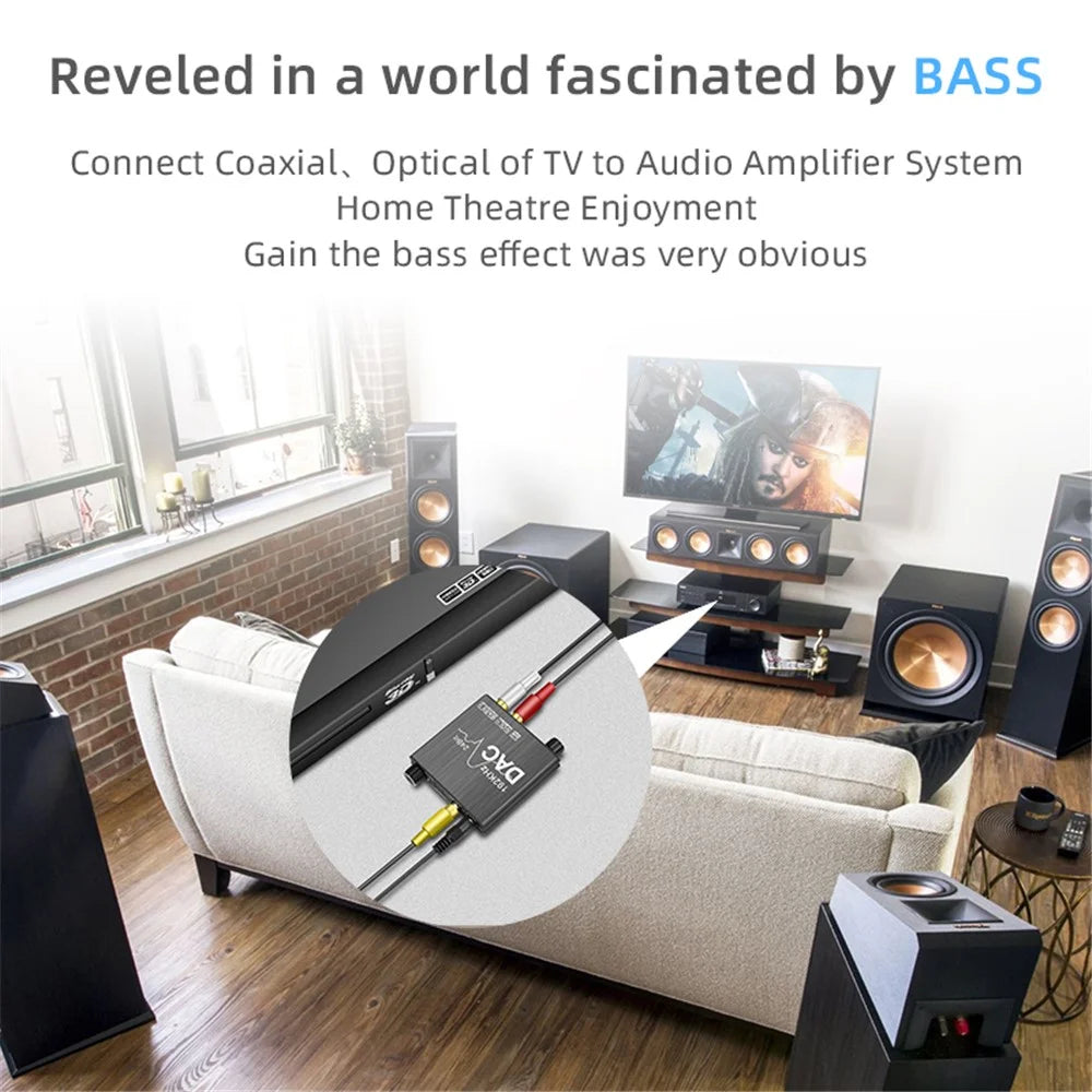 24Bit Digital to Analog Converter 192kHz DAC Bass Volume Control Coaxial SPDIF Toslink to Analog Stereo L/R RCA 3.5mm Jack Audio Adapter - 3