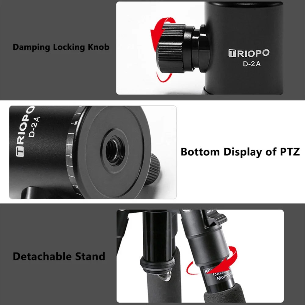 TRIOPO M2508+D-2A Portable Travel Adjustable Aluminium Camera Tripod Accessories Stand with Pan Tilt Head - 5