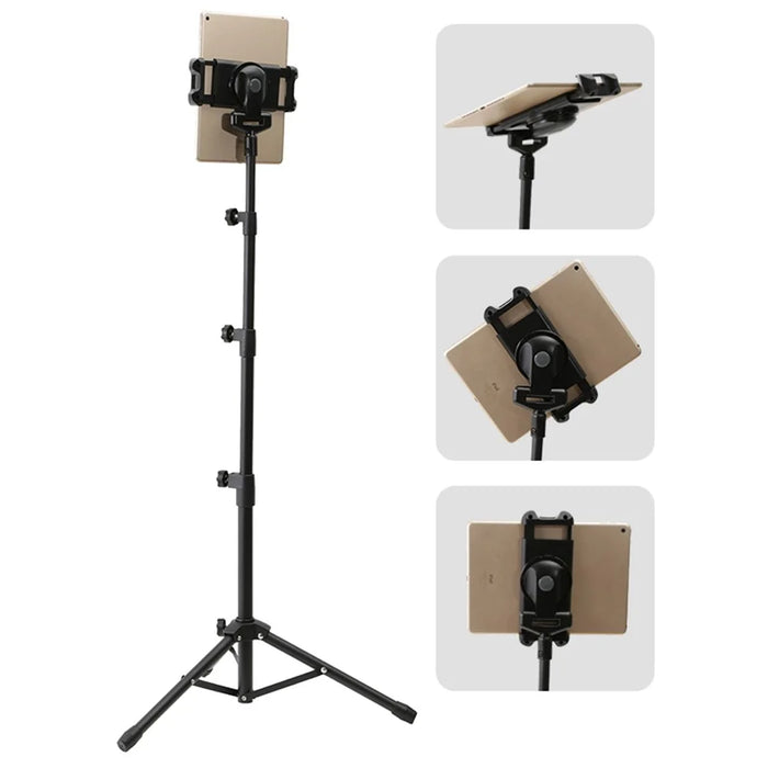 YX-LP018 Universal Mobile Phone Tablet Holder Floor Stand Metal 360° Rotating Retractable Tripod Bracket - 1