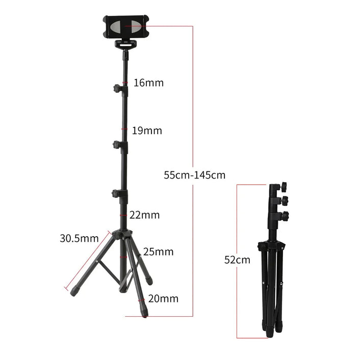 YX-LP018 Universal Mobile Phone Tablet Holder Floor Stand Metal 360° Rotating Retractable Tripod Bracket - 6