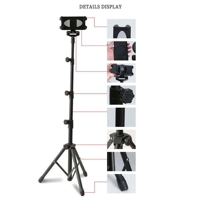 YX-LP018 Universal Mobile Phone Tablet Holder Floor Stand Metal 360° Rotating Retractable Tripod Bracket - 7