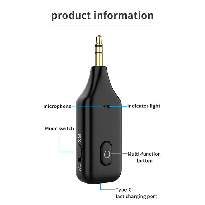 A60 3-in-1 Bluetooth-compatible 5.1 Audio Receiver Transmitter Calling 3.5mm Aux Stereo Music Wireless Adapter - 6