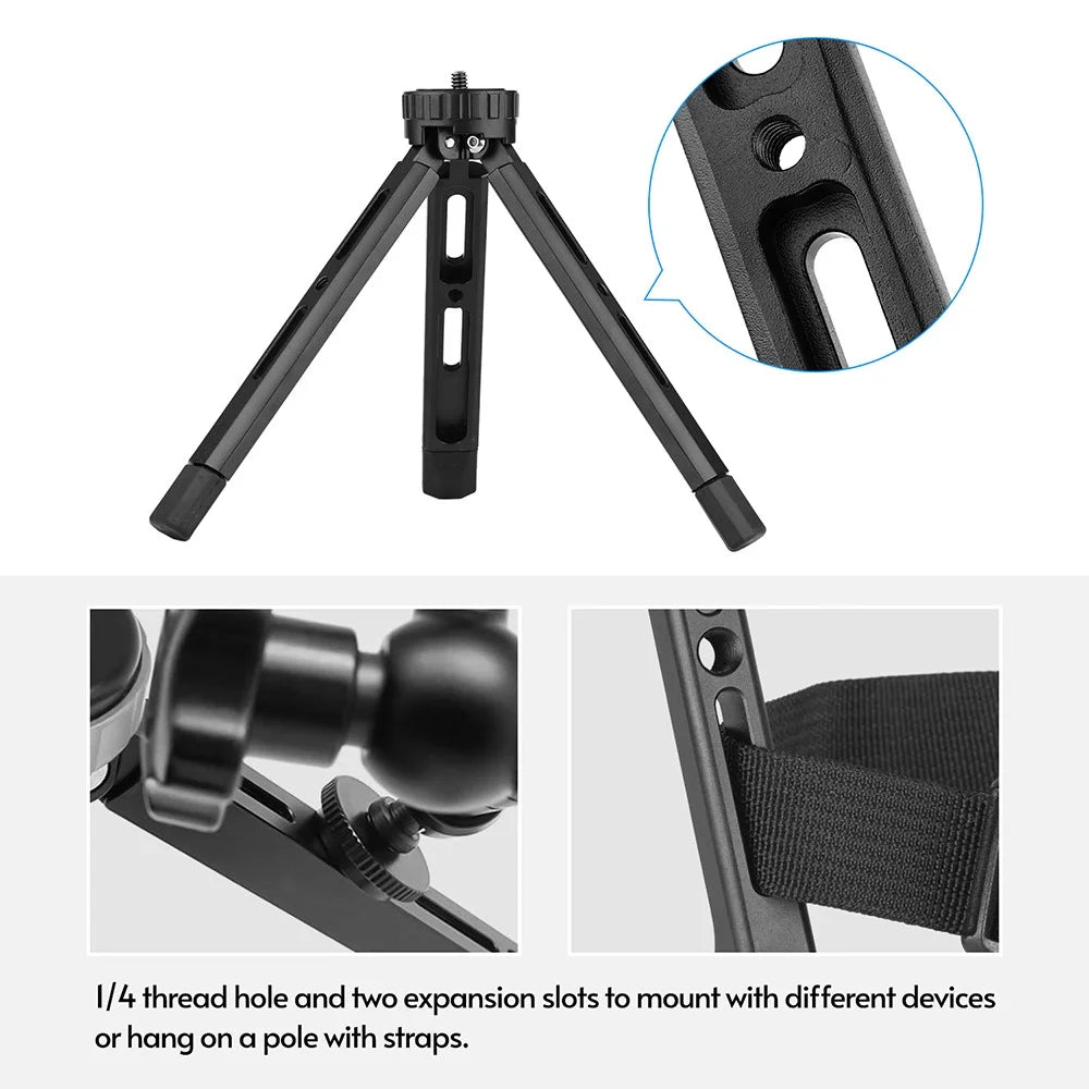 Aluminum Alloy Mini Tripod with 1/4 Thread Hole and 2 Expansion Slots for Camera Smartphone Holder Fill Light Stabilizer - 6