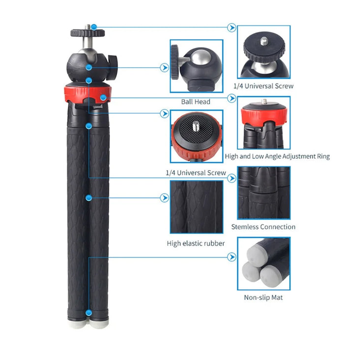XILETU XS-110 Portable Camera Tripod Stand Travel Outdoor Live Selfie Stick Tripod with Phone Clip - 2