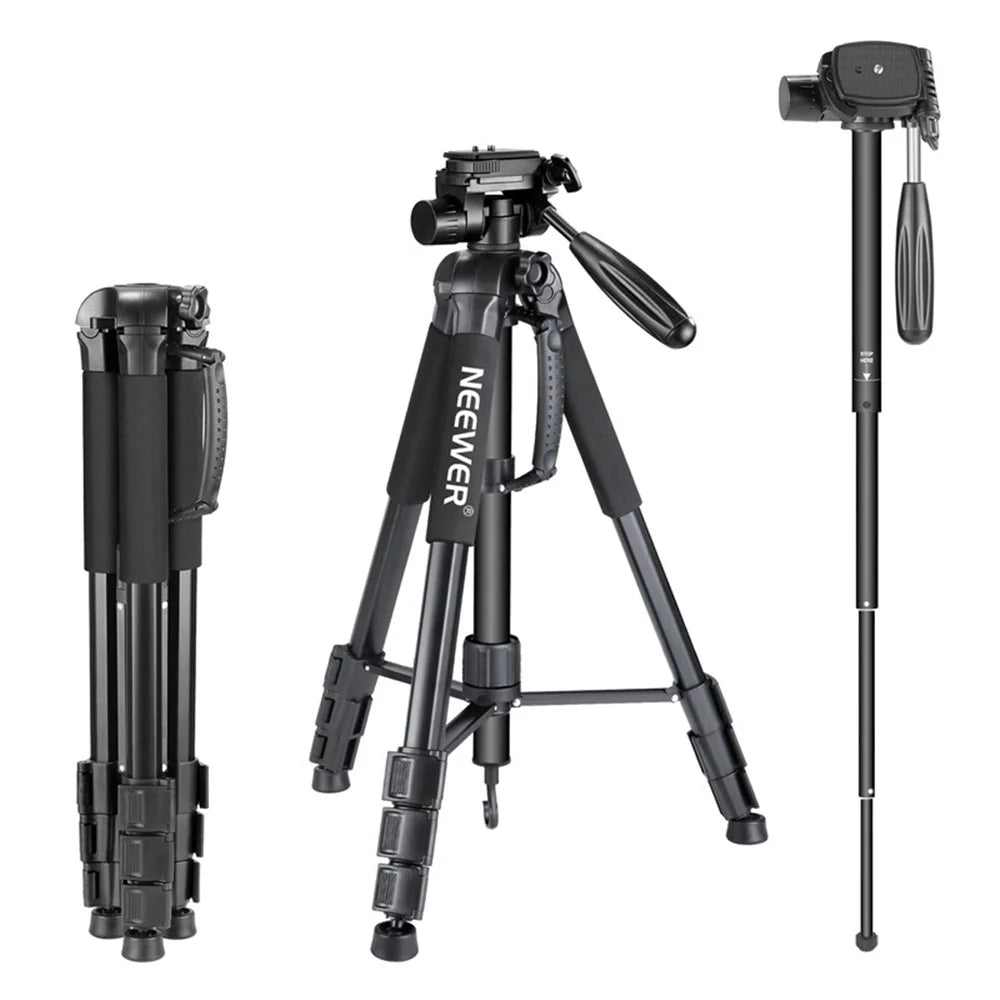 NEEWER SAB264 Camera Tripod Aluminum Alloy Monopod with 3-Way Swivel Head for Sony Canon - Black - 1