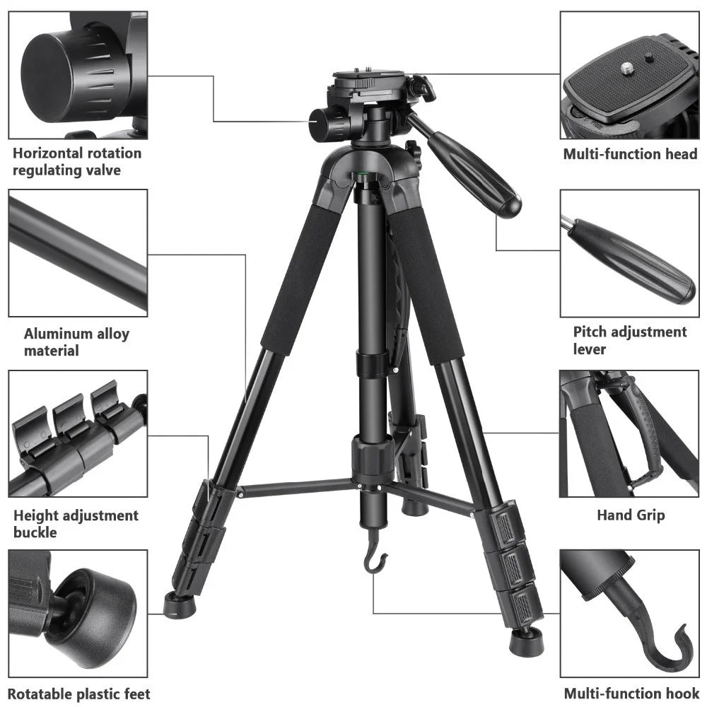 NEEWER SAB264 Camera Tripod Aluminum Alloy Monopod with 3-Way Swivel Head for Sony Canon - Black - 2