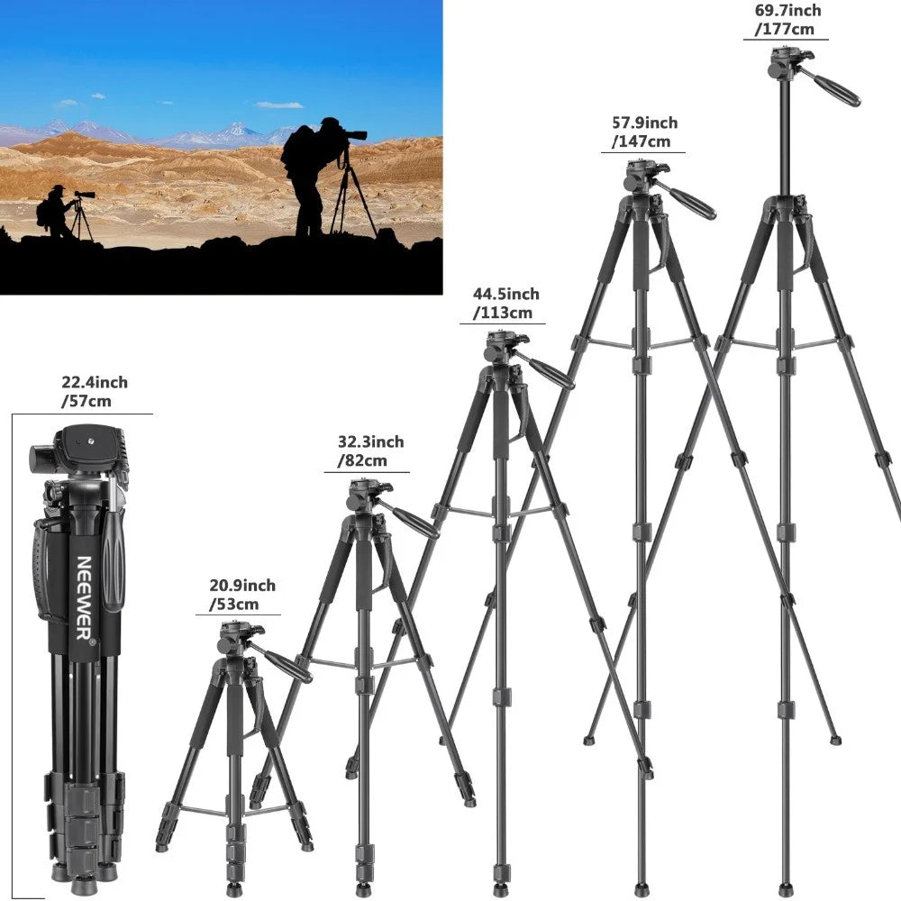 NEEWER SAB264 Camera Tripod Aluminum Alloy Monopod with 3-Way Swivel Head for Sony Canon - Black - 3