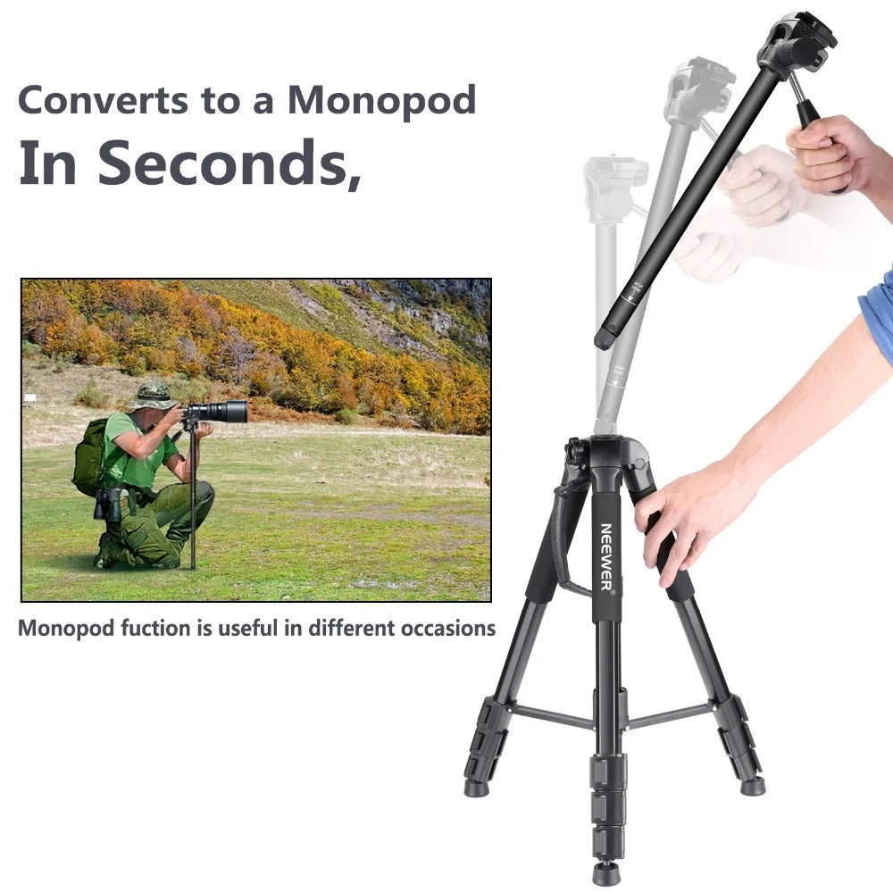 NEEWER SAB264 Camera Tripod Aluminum Alloy Monopod with 3-Way Swivel Head for Sony Canon - Black - 4