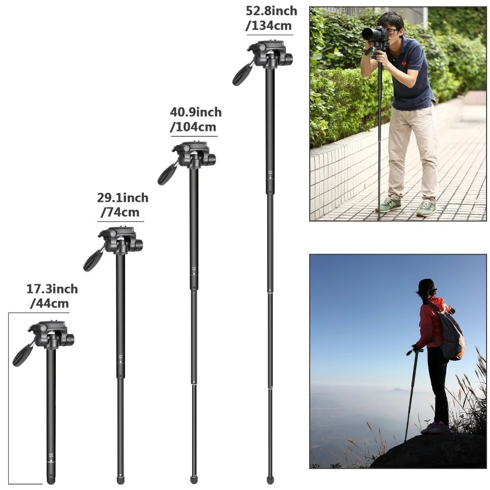 NEEWER SAB264 Camera Tripod Aluminum Alloy Monopod with 3-Way Swivel Head for Sony Canon - Black - 5