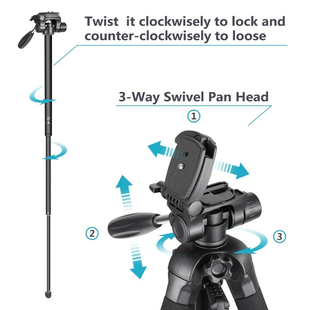 NEEWER SAB264 Camera Tripod Aluminum Alloy Monopod with 3-Way Swivel Head for Sony Canon - Black - 6