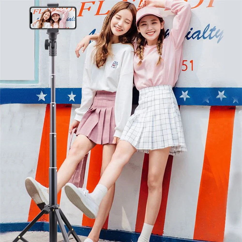 T9 5-Section 140cm Telescopic Selfie Stick Phone Holder Live Streaming Tripod Stand with Phone Clip + Bluetooth-compatible Remote Control + Storage Bag - 5