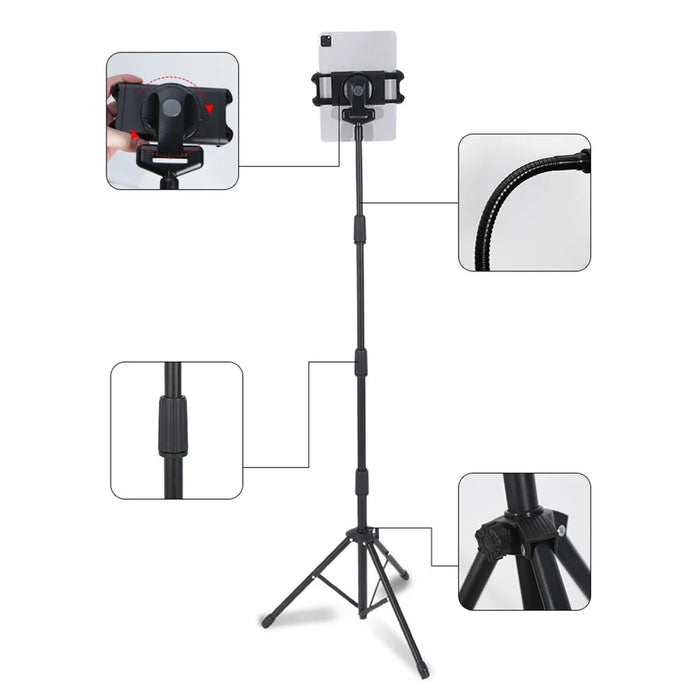 JY306V8 Tablet Tripod Stand for 4.7''-12.9'' Tablets and Phones Height Adjustable Stand Holder 360-degree Rotating Mount Stand - 7