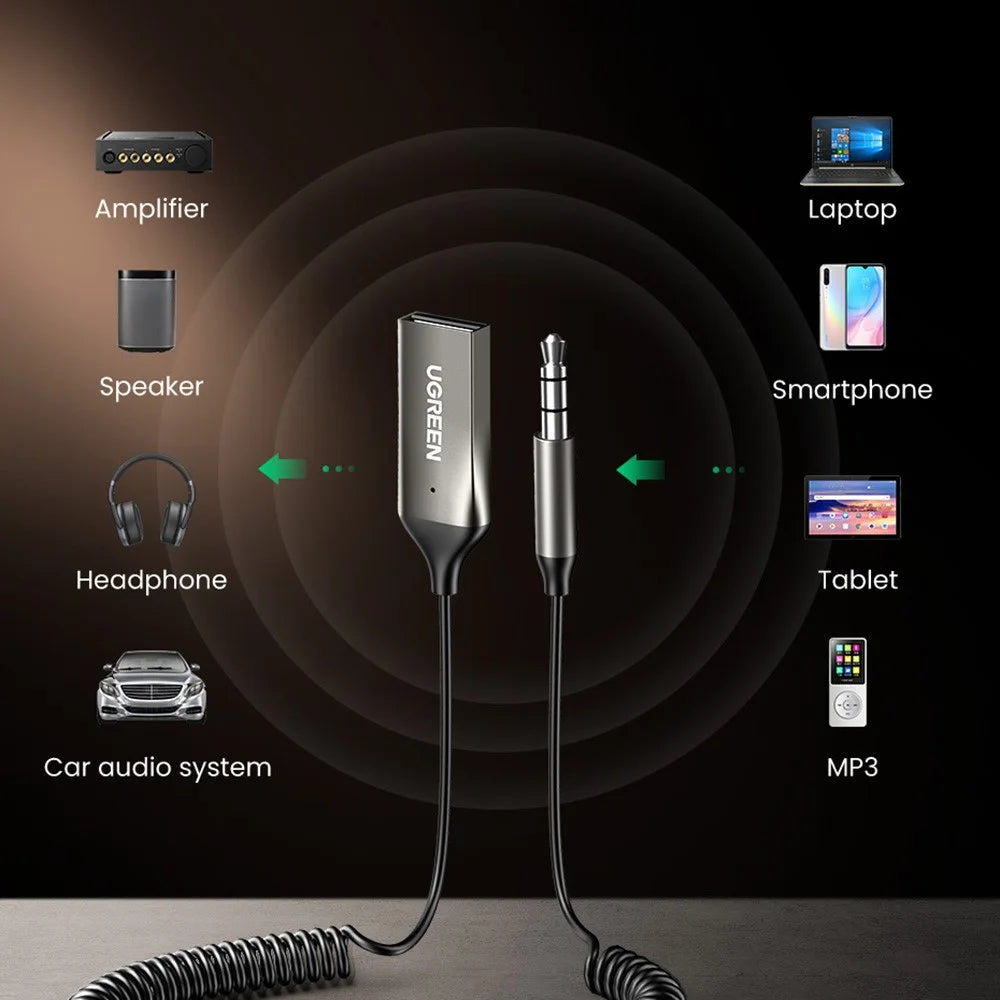 UGREEN Car Bluetooth-compatible 5.0 Adapter USB to 3.5mm Aux Audio Music Wireless Receiver Hands-free Adapter - 4