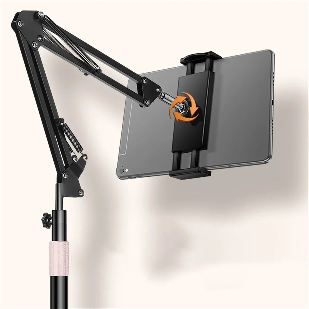 Stretchable Cantilevered Height Adjustable Selfie Live Streaming Stand for 4-11 inches Smartphone - Round Base - 2