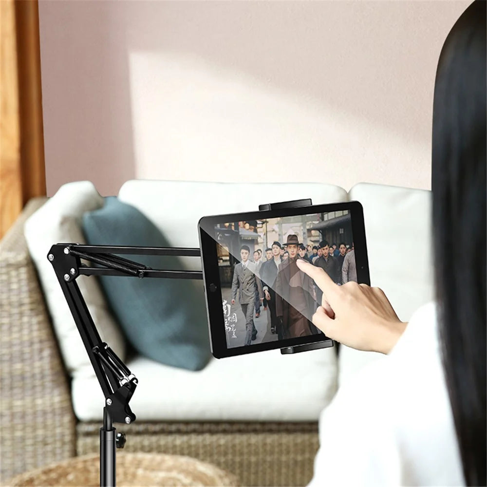 Stretchable Cantilevered Height Adjustable Selfie Live Streaming Stand for 4-11 inches Smartphone - Round Base - 4