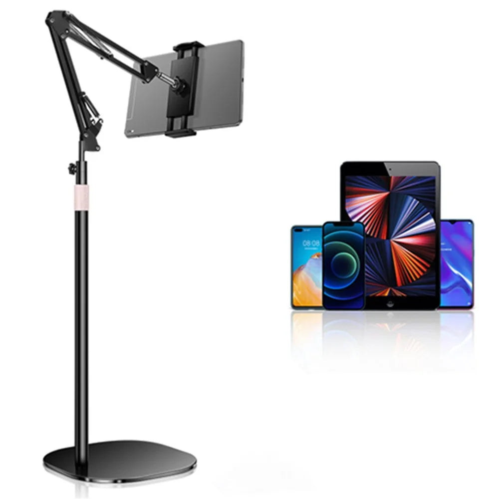 Stretchable Cantilevered Height Adjustable Selfie Live Streaming Stand for 4-11 inches Smartphone - Round Base - 5