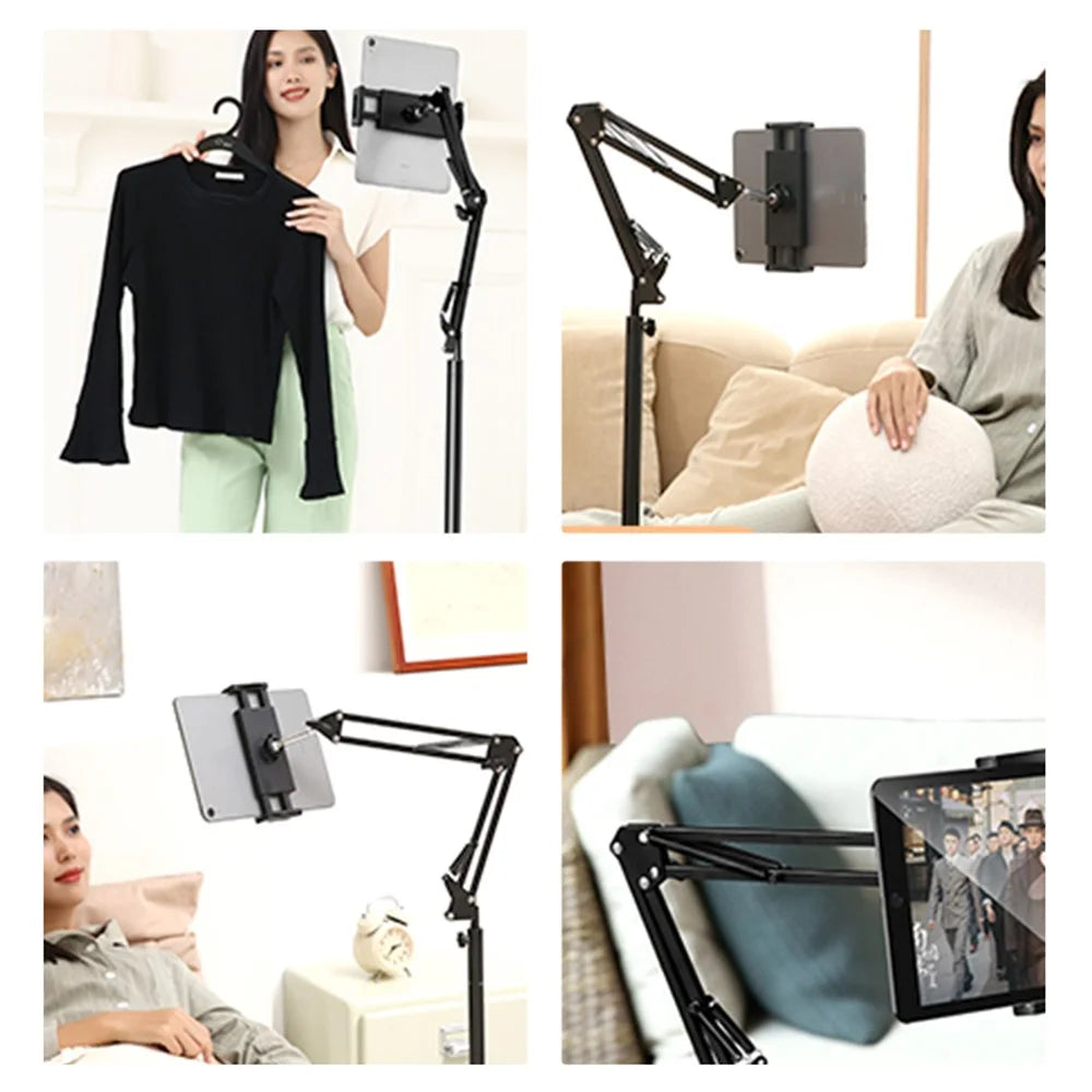 Stretchable Cantilevered Height Adjustable Selfie Live Streaming Stand for 4-11 inches Smartphone - Round Base - 7